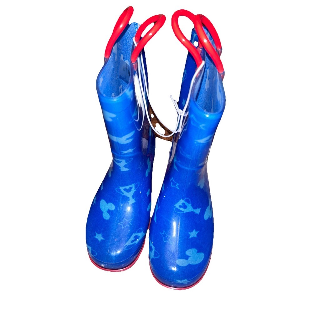 Disney Mickey Mouse Rubber Rain Boots Pull On With Handles Kids‎  Size 11/12 - Picture 2 of 8